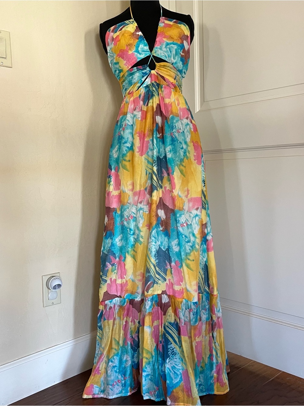 Lulu's Pastel Watercolor Halter Maxi Dress